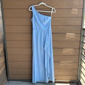David’s Bridal One Shoulder Long Bridesmaids Gown | 4 | Ice Blue